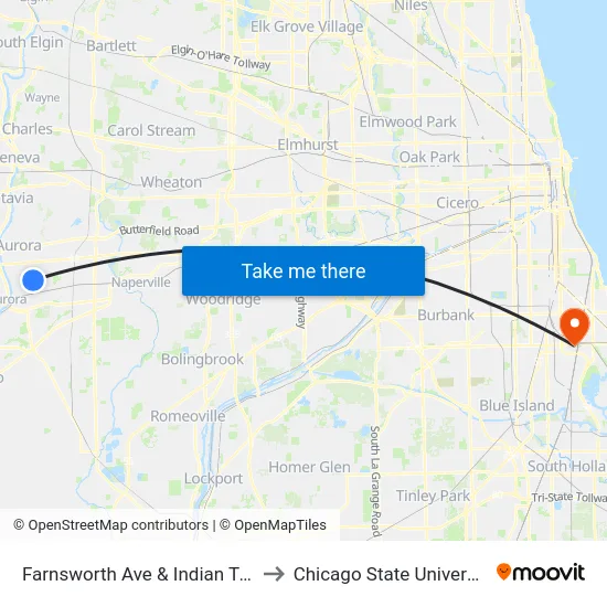 Farnsworth Ave & Indian Trail to Chicago State University map