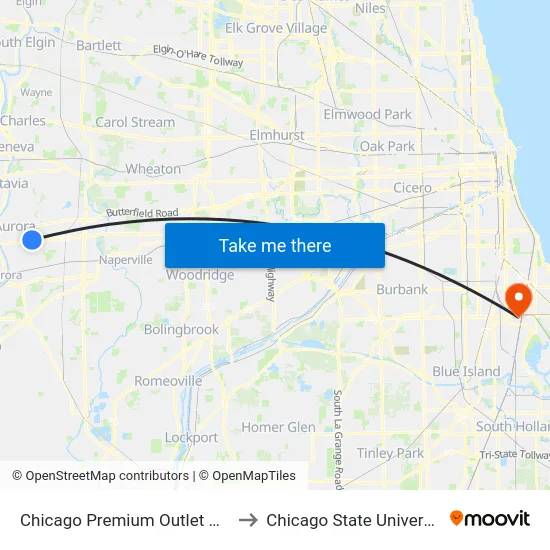 Chicago Premium Outlet Mall to Chicago State University map
