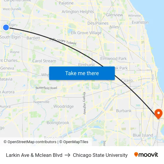 Larkin Ave & Mclean Blvd to Chicago State University map
