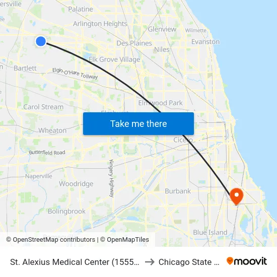 St. Alexius Medical Center (1555 N Barrington Rd) to Chicago State University map