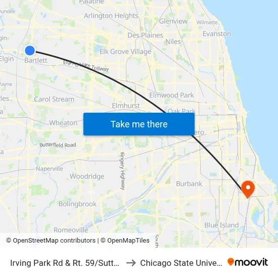 Irving Park Rd & Rt. 59/Sutton Rd to Chicago State University map