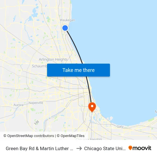 Green Bay Rd & Martin Luther King Jr Dr to Chicago State University map