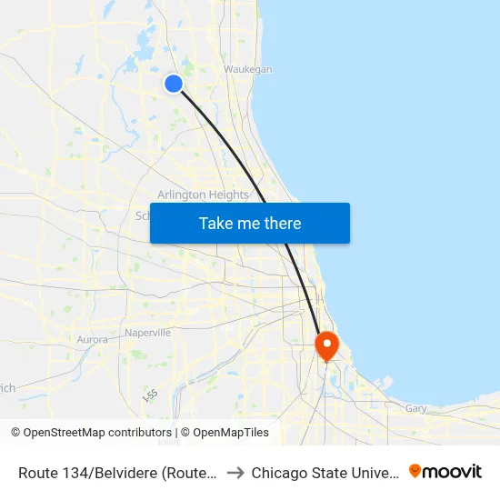 Route 134/Belvidere (Route 120) to Chicago State University map