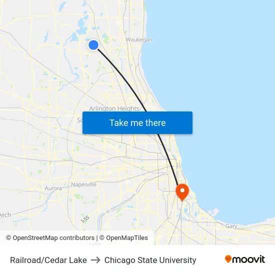 Railroad/Cedar Lake to Chicago State University map