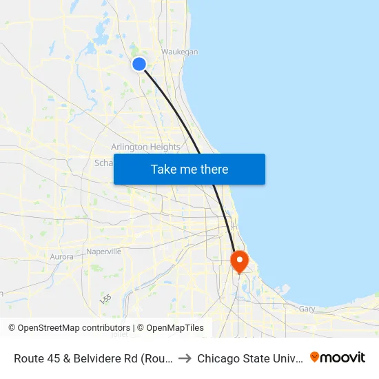 Route 45 & Belvidere Rd (Route 120) to Chicago State University map