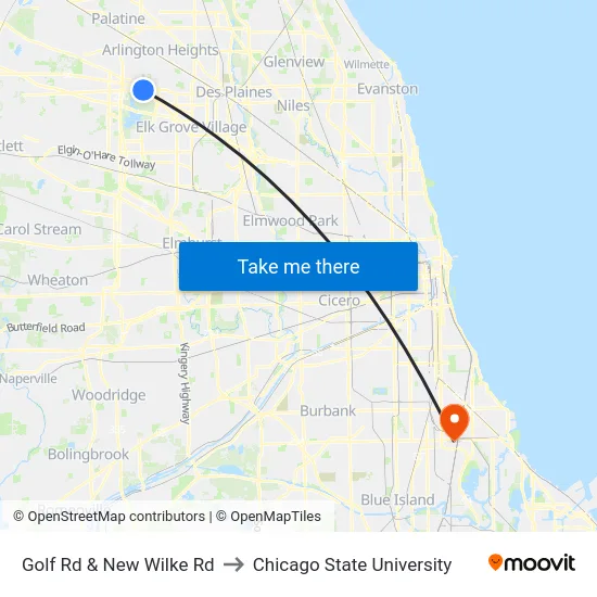 Golf Rd & New Wilke Rd to Chicago State University map