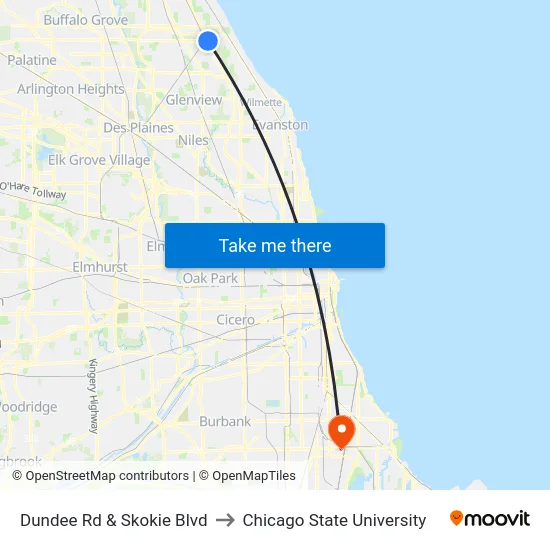 Dundee Rd & Skokie Blvd to Chicago State University map