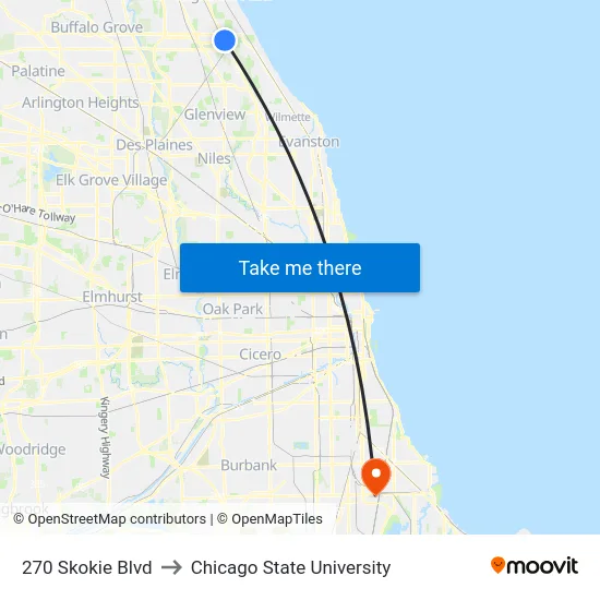 270 Skokie Blvd to Chicago State University map