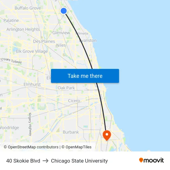 40 Skokie Blvd to Chicago State University map