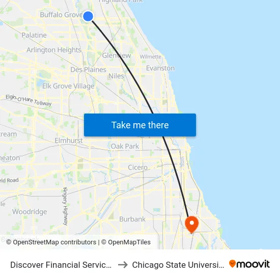 Discover Financial Services to Chicago State University map