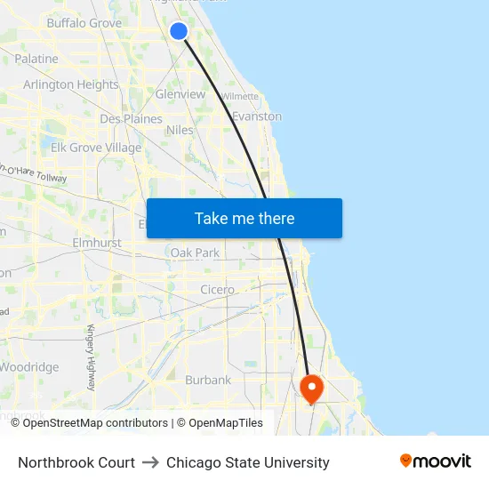 Northbrook Court to Chicago State University map