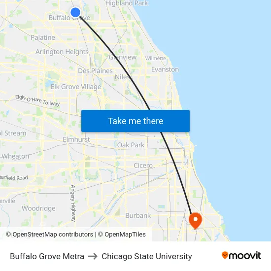 Buffalo Grove Metra to Chicago State University map