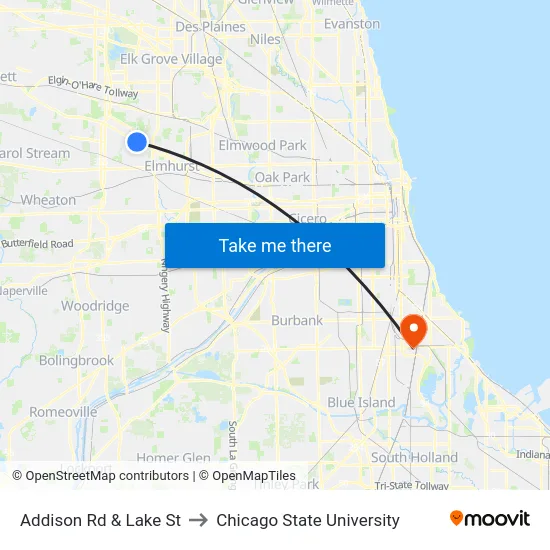 Addison Rd & Lake St to Chicago State University map