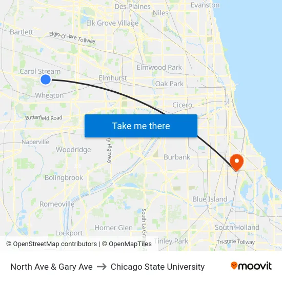 North Ave & Gary Ave to Chicago State University map