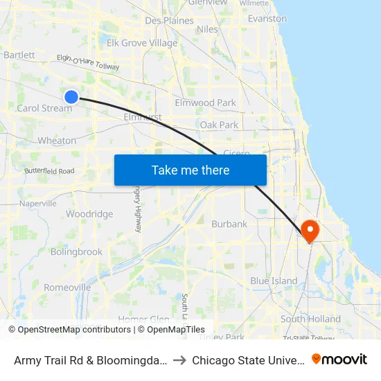 Army Trail Rd & Bloomingdale Rd to Chicago State University map