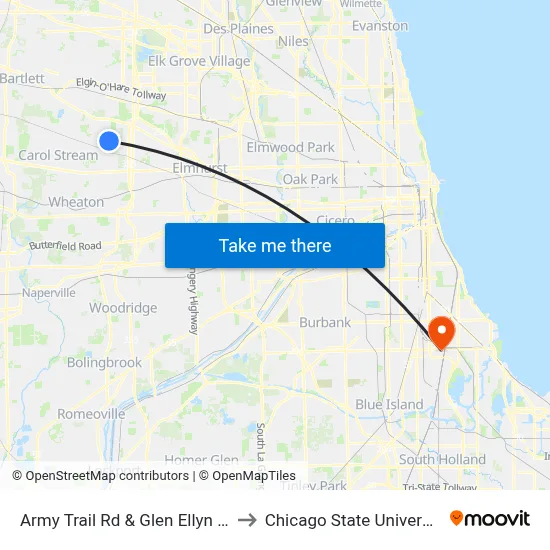 Army Trail Rd & Glen Ellyn Rd to Chicago State University map