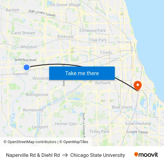 Naperville Rd & Diehl Rd to Chicago State University map