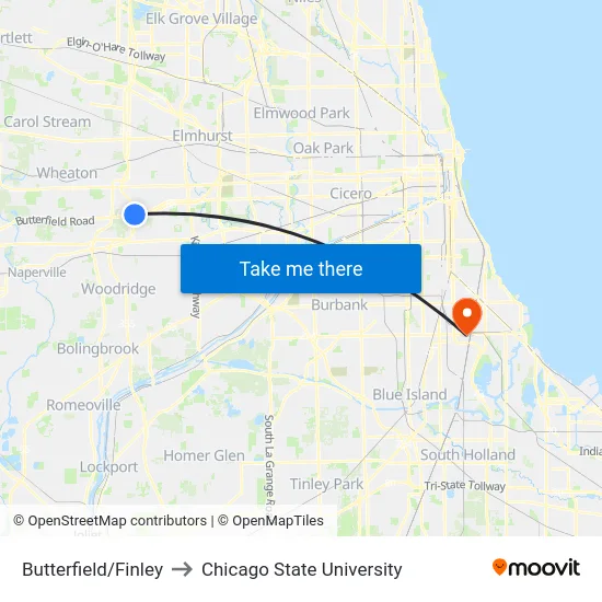 Butterfield/Finley to Chicago State University map