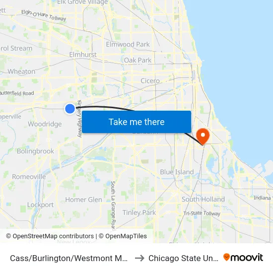 Cass/Burlington/Westmont Metra Station to Chicago State University map