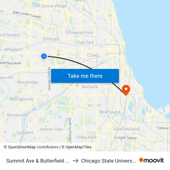 Summit Ave & Butterfield Rd to Chicago State University map