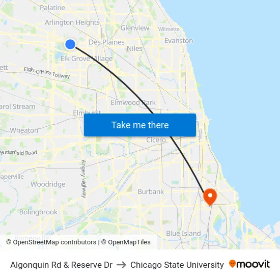 Algonquin Rd & Reserve Dr to Chicago State University map