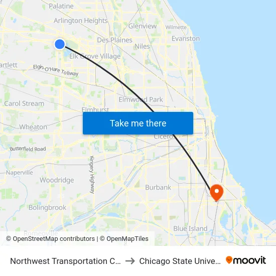 Northwest Transportation Center to Chicago State University map