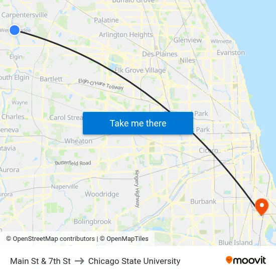 Main St & 7th St to Chicago State University map