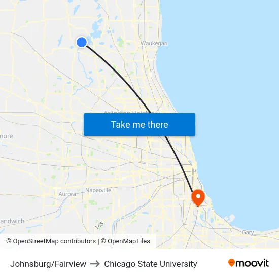Johnsburg/Fairview to Chicago State University map