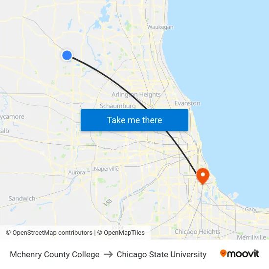 Mchenry County College to Chicago State University map