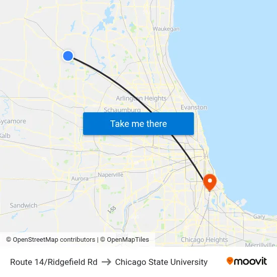 Route 14/Ridgefield Rd to Chicago State University map