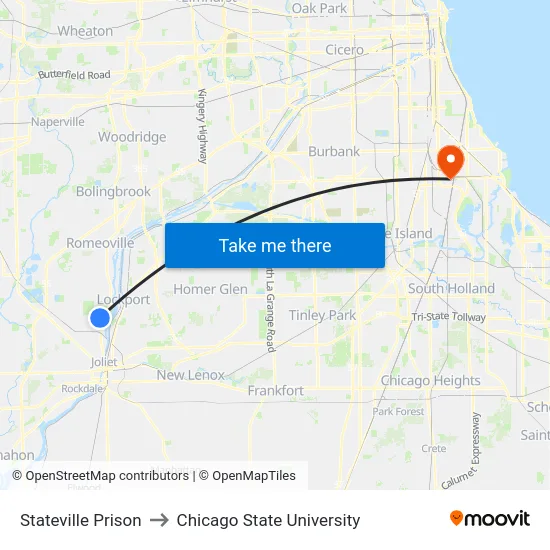 Stateville Prison to Chicago State University map