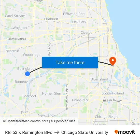 Rte 53 & Remington Blvd to Chicago State University map