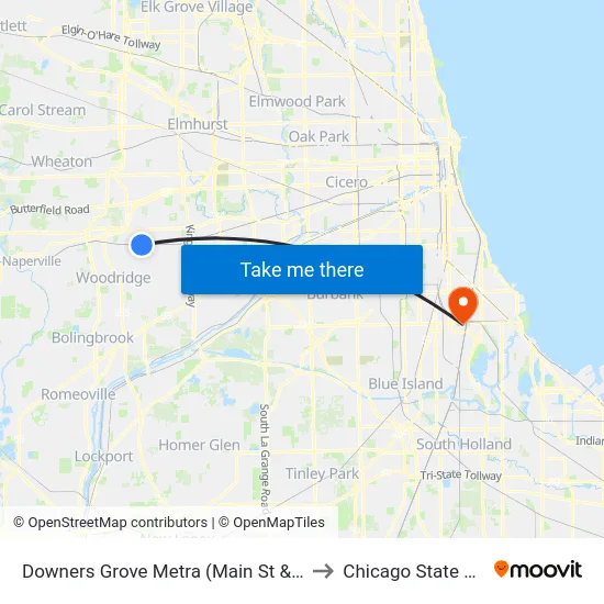Downers Grove Metra (Main St & Burlington Ave) to Chicago State University map