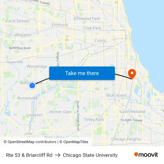 Rte 53 & Briarcliff Rd to Chicago State University map