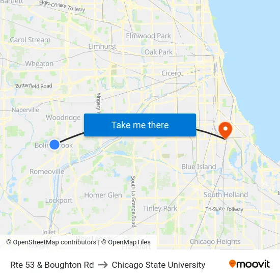 Rte 53 & Boughton Rd to Chicago State University map