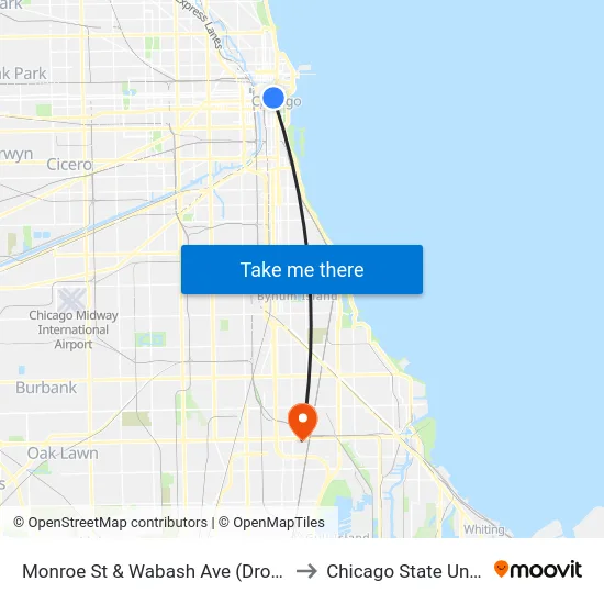 Monroe St & Wabash Ave (Drop Off Only) to Chicago State University map