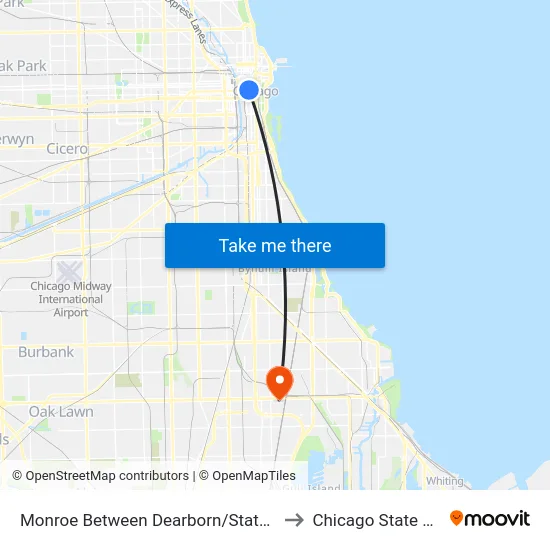 Monroe Between Dearborn/State (Drop Off Only) to Chicago State University map