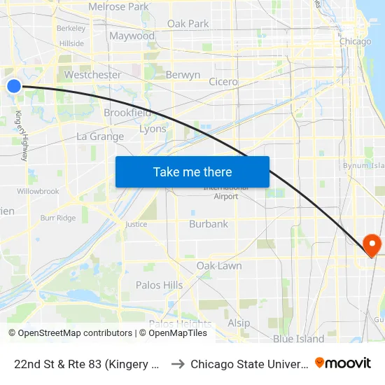 22nd St & Rte 83 (Kingery Hwy) to Chicago State University map