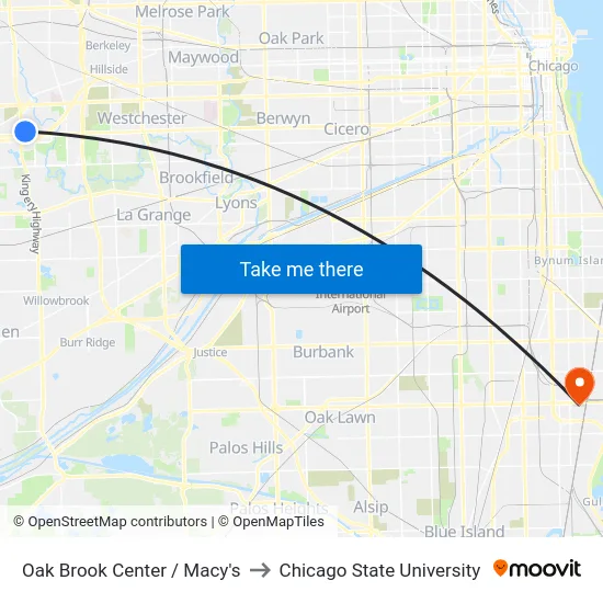 Oak Brook Center / Macy's to Chicago State University map