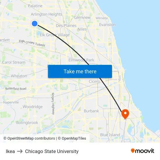 Ikea to Chicago State University map
