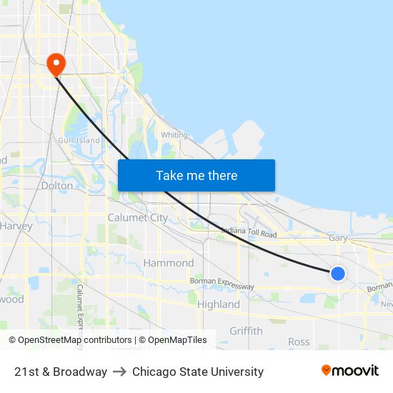 21st Ave & Broadway to Chicago State University map