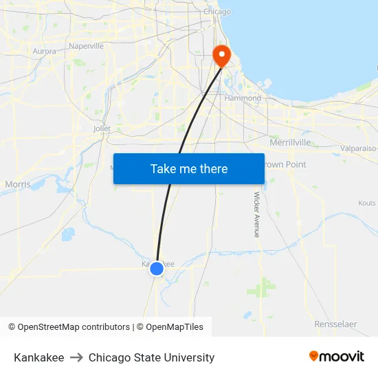 Kankakee to Chicago State University map