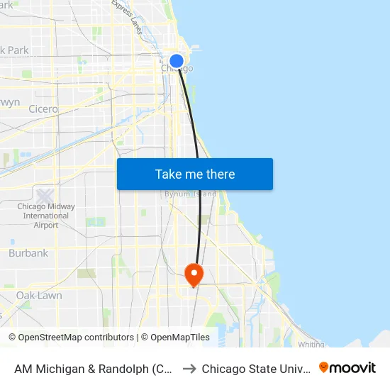 AM Michigan & Randolph (Chicago) to Chicago State University map