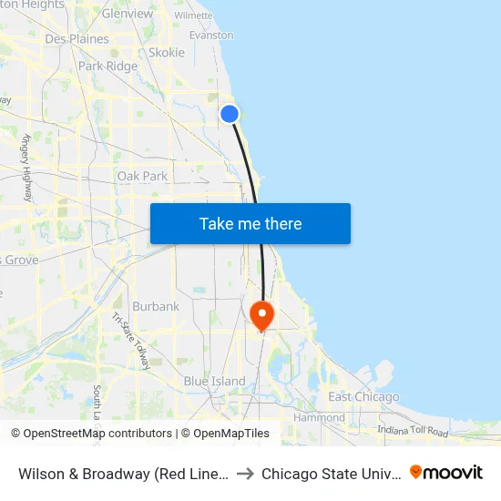 Wilson & Broadway (Red Line) (East) to Chicago State University map