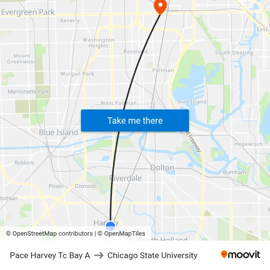 Pace Harvey Tc Bay A to Chicago State University map