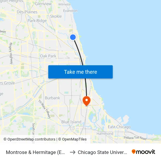 Montrose & Hermitage (East) to Chicago State University map