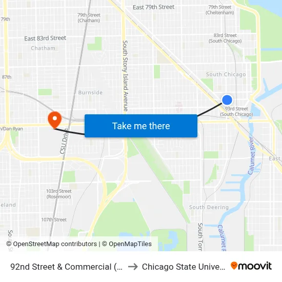 92nd Street & Commercial (East) to Chicago State University map