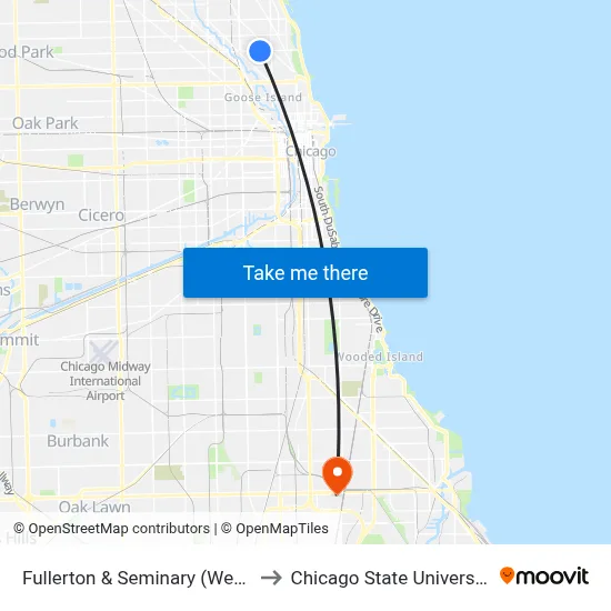 Fullerton & Seminary (West) to Chicago State University map
