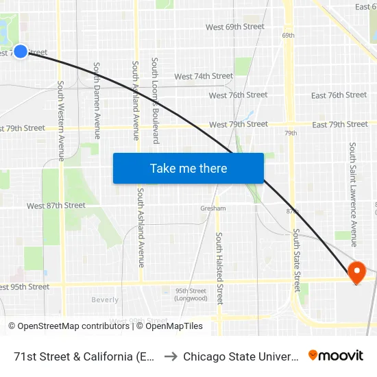 71st Street & California (East) to Chicago State University map
