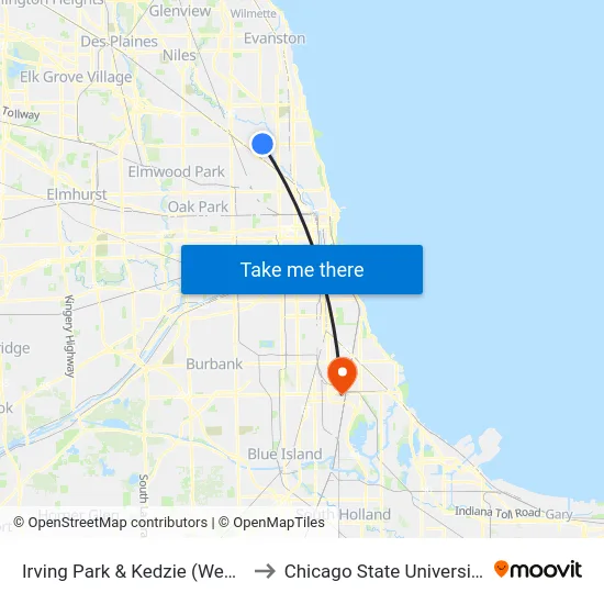 Irving Park & Kedzie (West) to Chicago State University map